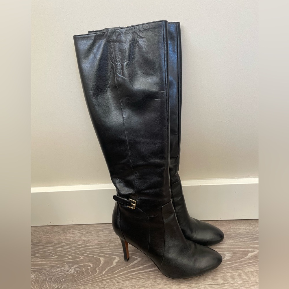Nine West Black Leather Boots with Gold Zipper and Original box